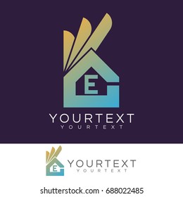 ok home initial Letter E Logo design
