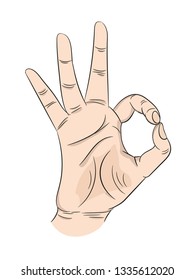 Ok human hand gesture depicting approval, consent on isolated white background