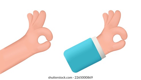 OK, human hand gesture isolated on white. Realistic 3d design In cartoon style. Approval, acceptance, consent, good condition. All Right, Good, All is Well Concept. 3d cartoon. Vector illustration