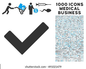 Ok icon with 1000 medical commerce gray and blue vector design elements. Collection style is flat bicolor symbols, white background.