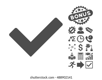 Ok icon with bonus symbols. Vector illustration style is flat iconic symbols, gray color, white background.