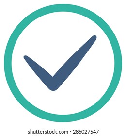 OK icon from Business Bicolor Set. This flat vector symbol uses cobalt and cyan colors, rounded angles, and isolated on a white background.