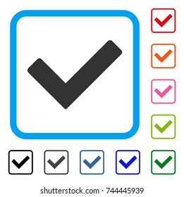 Ok icon. Flat gray pictogram symbol in a blue rounded frame. Black, gray, green, blue, red, orange color variants of Ok vector. Designed for web and software UI.