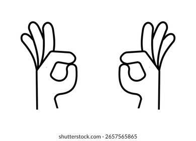 OK-Symbol, grafische Vektorgrafik. Schwarz-Weiß. Ok, Handgeste. OK-Logo mit Linien-Art. Einfaches flaches Bild mit transparentem Hintergrund