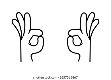 OK-Symbol, grafische Vektorgrafik. Schwarz-Weiß. Ok, Handgeste. OK-Logo mit Linien-Art. Einfaches flaches Bild mit transparentem Hintergrund