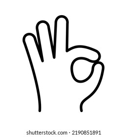 Ok icon.  Human hand gesture okay symbol. Positivity. Pictogram isolated on a white background. Vector illustration.