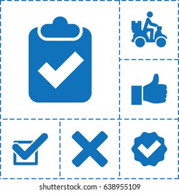 Ok icon. set of 6 ok filled icons such as courier on motorcycle, tick, cross, thumbs up