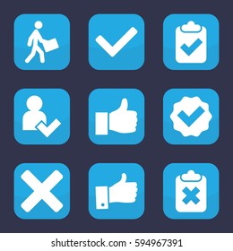 ok icon. Set of 9 filled ok icons such as courier, thumb up, add user, tick, cross, thumbs up, clipboard with tick