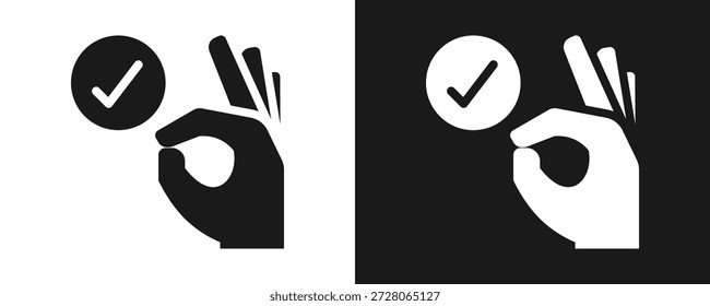Conjunto De Iconos Ok Glifo En Fondo Blanco Y Negro
