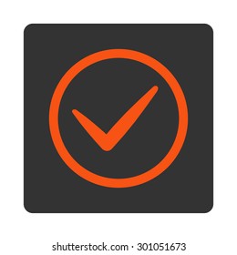 OK icon. This flat rounded square button uses orange and gray colors and isolated on a white background.