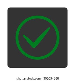 OK icon. This flat rounded square button uses green and gray colors and isolated on a white background.