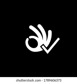 Ok icon vector with check on black background. Stock sign