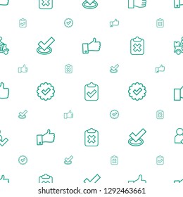 ok icons pattern seamless white background. Included editable outline thumb up, clipboard with tick, thumbs up, tick, clipboard with cross icons. ok icons for web and mobile.