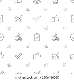 ok icons pattern seamless white background. Included editable line tick, clipboard with tick, courier on motorcycle, thumb up, clipboard with cross icons. ok icons for web and mobile.