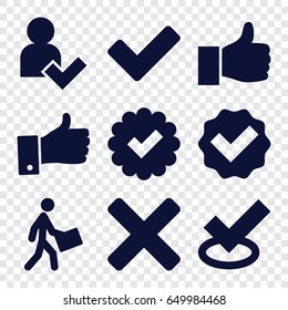 Ok icons set. set of 9 ok filled icons such as courier, tick, thumb up, add user, cross