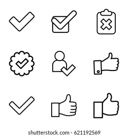 Ok icons set. set of 9 ok outline icons such as tick, thumb up, add user, thumbs up
