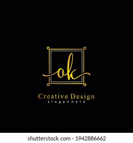 OK Logo escrito a mano de caligrafía inicial. Alfabeto escrito a mano en la plantilla de logotipo. Cartas y alfabetos para la firma, boda, moda, floral y botánica 