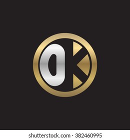 OK initial letters circle elegant logo golden silver black background