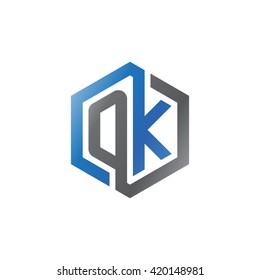 OK initial letters looping linked hexagon logo black gray blue