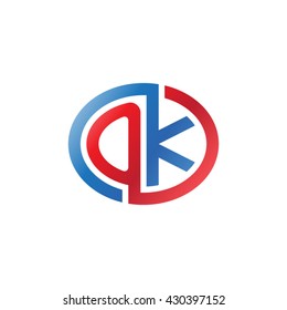 OK initial letters looping linked ellipse logo red blue