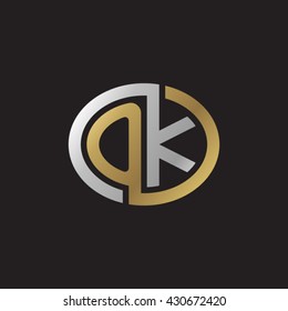 OK initial letters looping linked ellipse elegant logo golden silver black background
