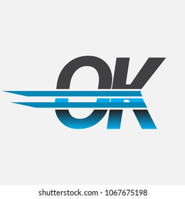 OK initial logo company name colored black and blue, Simple and Modern Logo Design.
