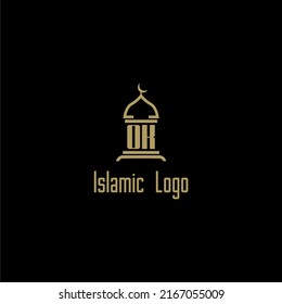 OK initial monogram for islamic logo with mosque icon design