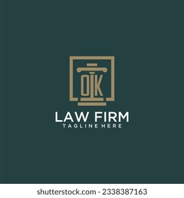 Aceptar logotipo de monograma inicial para la firma de abogados con diseño de hitos en cuadrado creativo