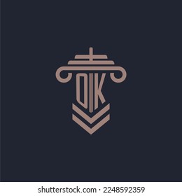 Aceptar logotipo de monograma inicial con diseño de pilar para imagen vectorial de firma de leyes