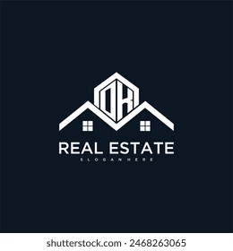 OK initial monogram logo for real estate with creative roof and home image design