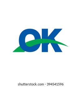 OK initial overlapping swoosh letter logo blue green