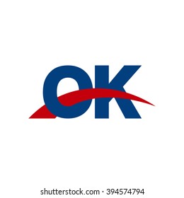 OK initial overlapping swoosh letter logo blue red