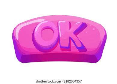 Ok jelly play or start button glossy, shiny in funny cartoon style isolated on white background. Game menu, interface design. ui asset