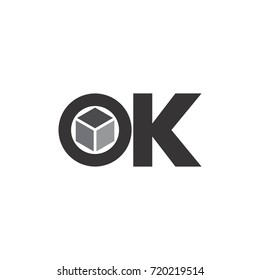 OK letter with 3D box logo design vector