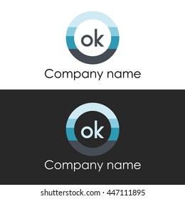 OK letter circle shape icon logo white blue