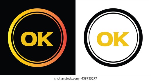 OK letters icon design template elements in abstract background logo, design identity in circle, alphabet letter