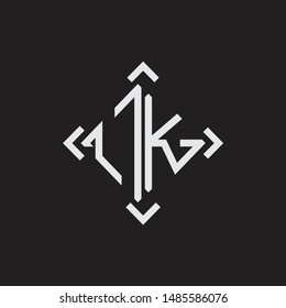 OK Logo Abstract letter Monogram with Arrow in every side isolated on black background