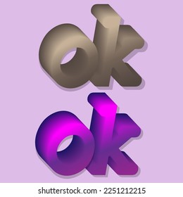 OK logo design template. 3d. Vector graphics. brown and purple 3D ok.