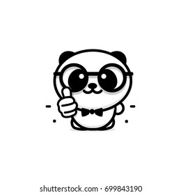 OK logo. Funny little cute panda showing gesture with hand, abstract symbol of approval and adoption. Vector thumbs up logo with the image of a Chinese black and white bear showing its consent