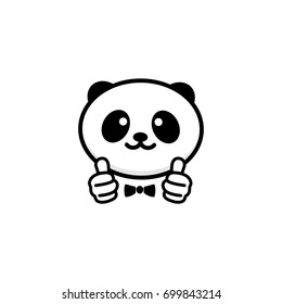 OK logo. Funny little cute panda showing gesture with hand, abstract symbol of approval and adoption. Vector thumbs up logo with the image of a Chinese black and white bear showing its consent
