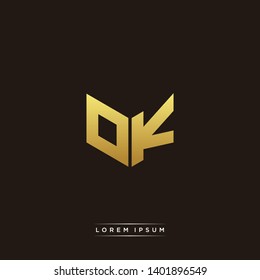 OK Logo Letter Initial Logo Designs Templete with Gold and Black Background