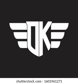 OK Logo monogram with emblem and wings element design template