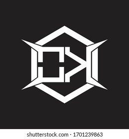 Logotipo OK monograma con modelo hexagonal y de cuatro ejes