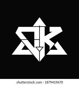 OK Logo monogram isolated with triangle shape design template on black background