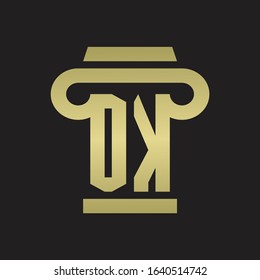 OK Logo monogram with pillar style design template with gold colors