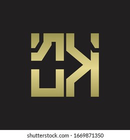 OK Logo with squere shape design template with gold colors