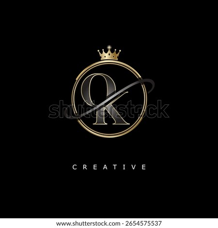 OK Luxury monogram logo design with golden crown on black background
