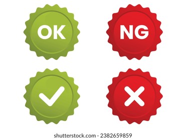 OK mark and NG mark, check mark and cross mark icons. Vectors illustration isolated on white background