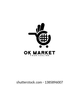 ok market hand and shopping cart logo design