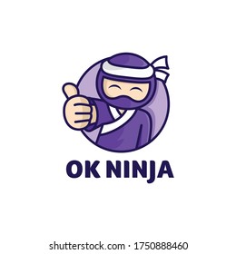OK Ninja Logo Design. Cute ninja Charakter.